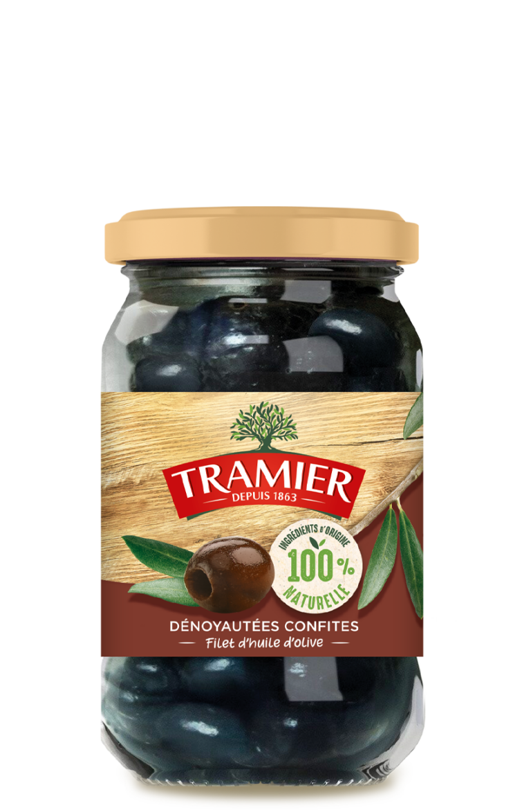 Olives Noires Confites Dénoyautées 180g Tramier