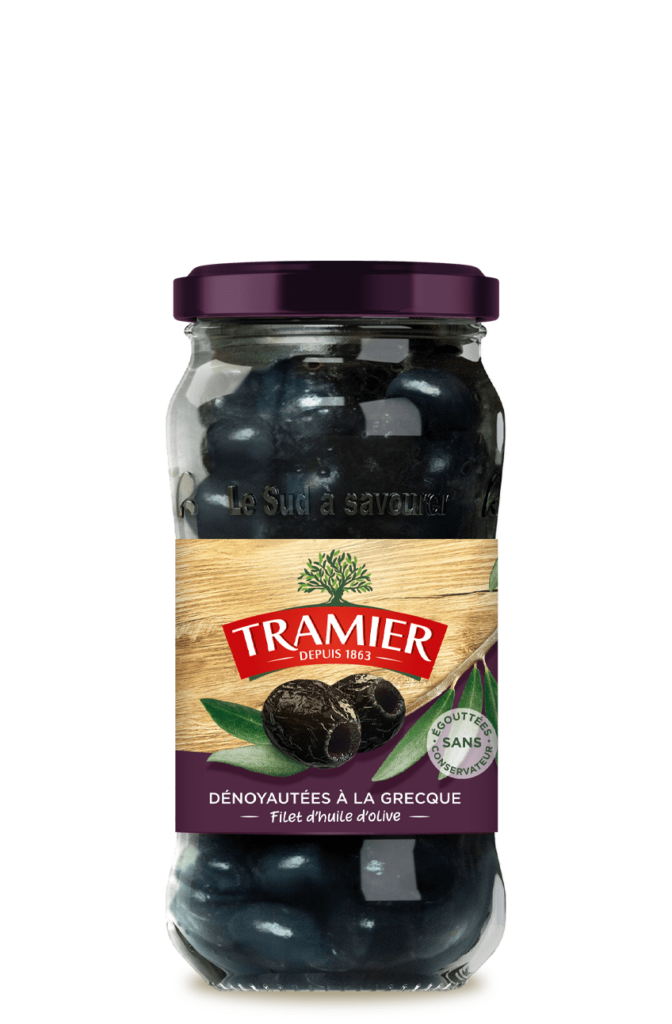 Olives Noires à la Grecque Dénoyautées 100g Tramier