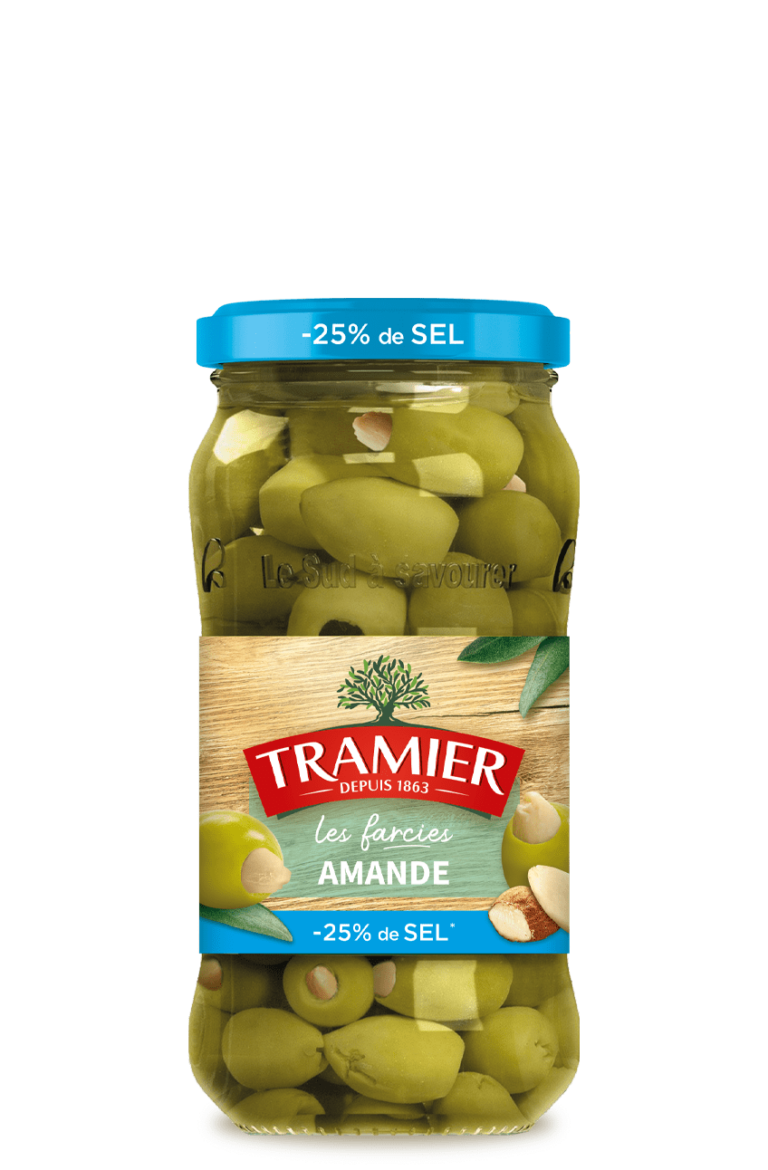 Olives Vertes Dénoyautées 25 de sel 160g Tramier