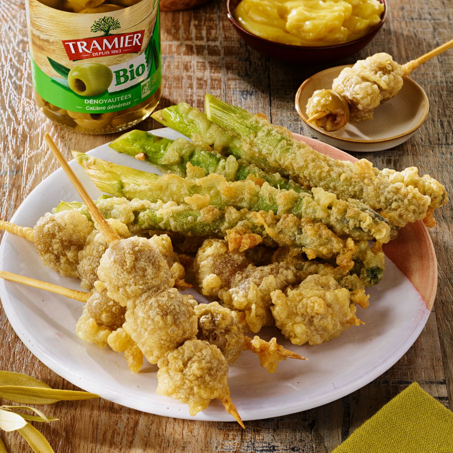 Brochette de tempura d olivres verte 2