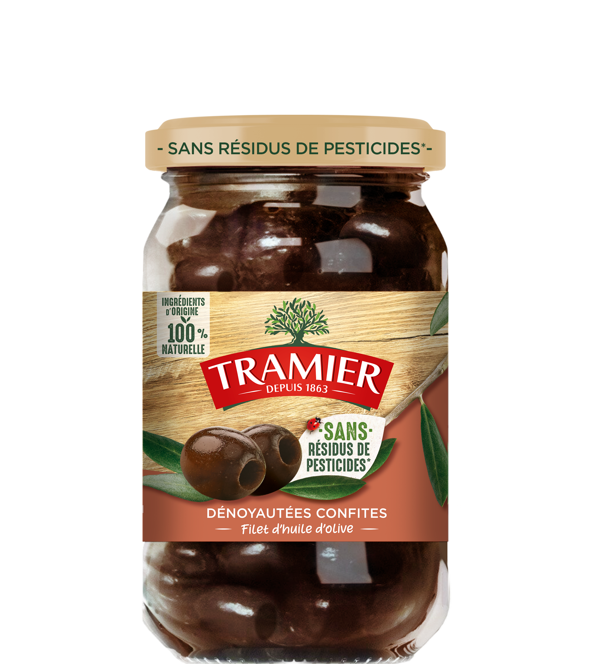 TRAMIER Olives Noires Confites 100% Origine Naturelle et Sans Résidus de Pesticides 150g