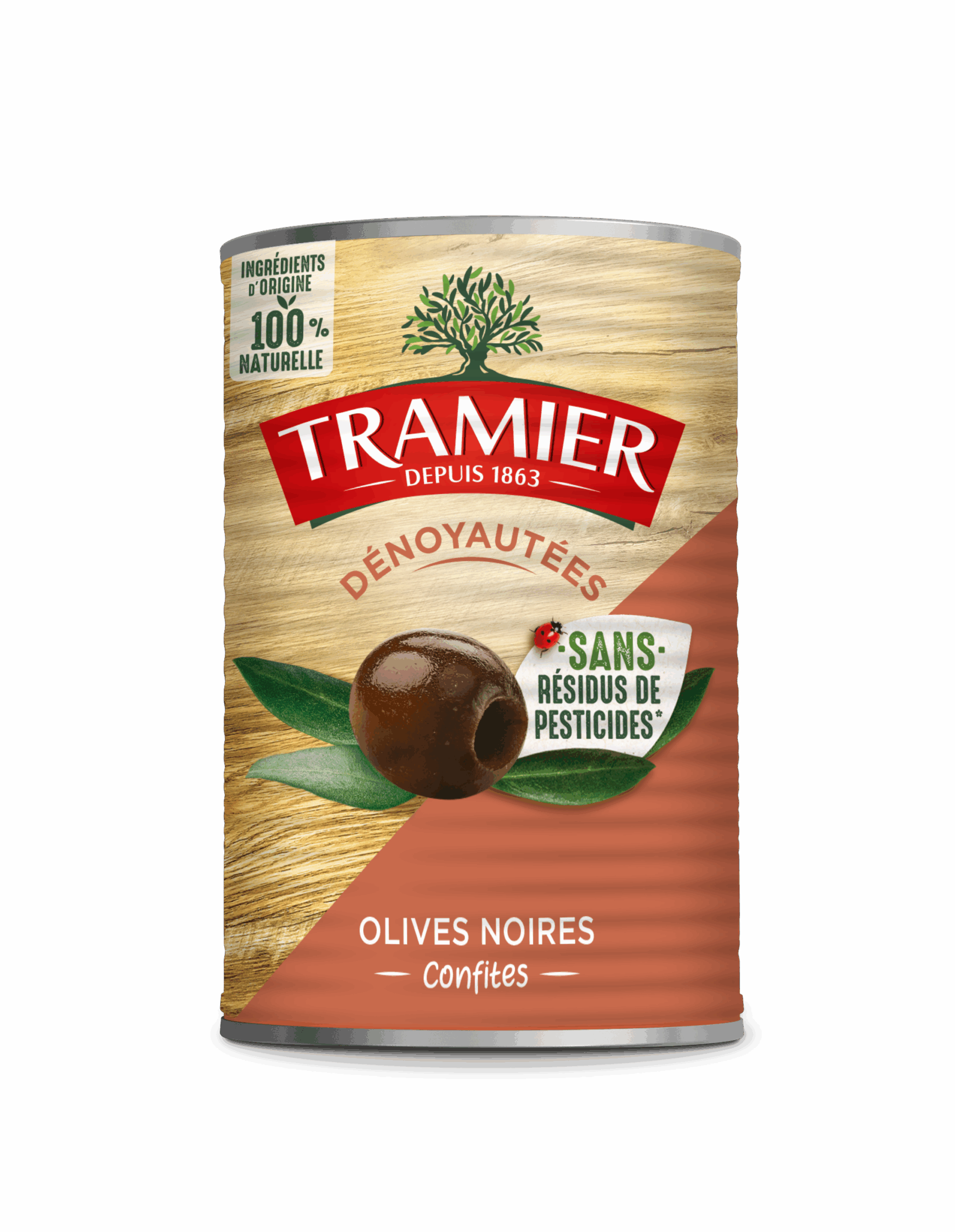 Olives noires dénoyautées Sans Résidus de Pesticides* 180g Tramier