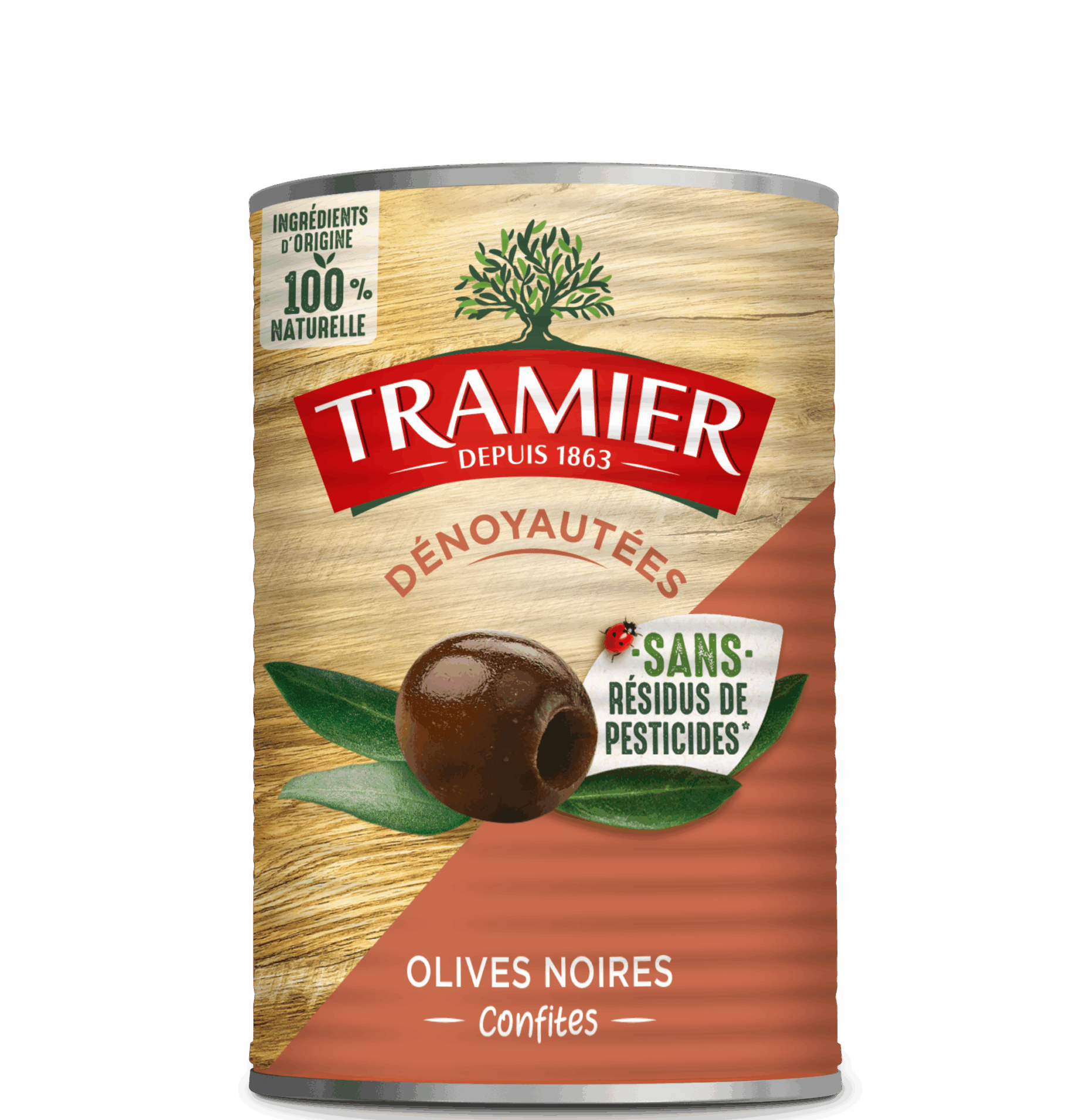Olives noires dénoyautées Sans Résidus de Pesticides* 100% naturelle 180g Tramier