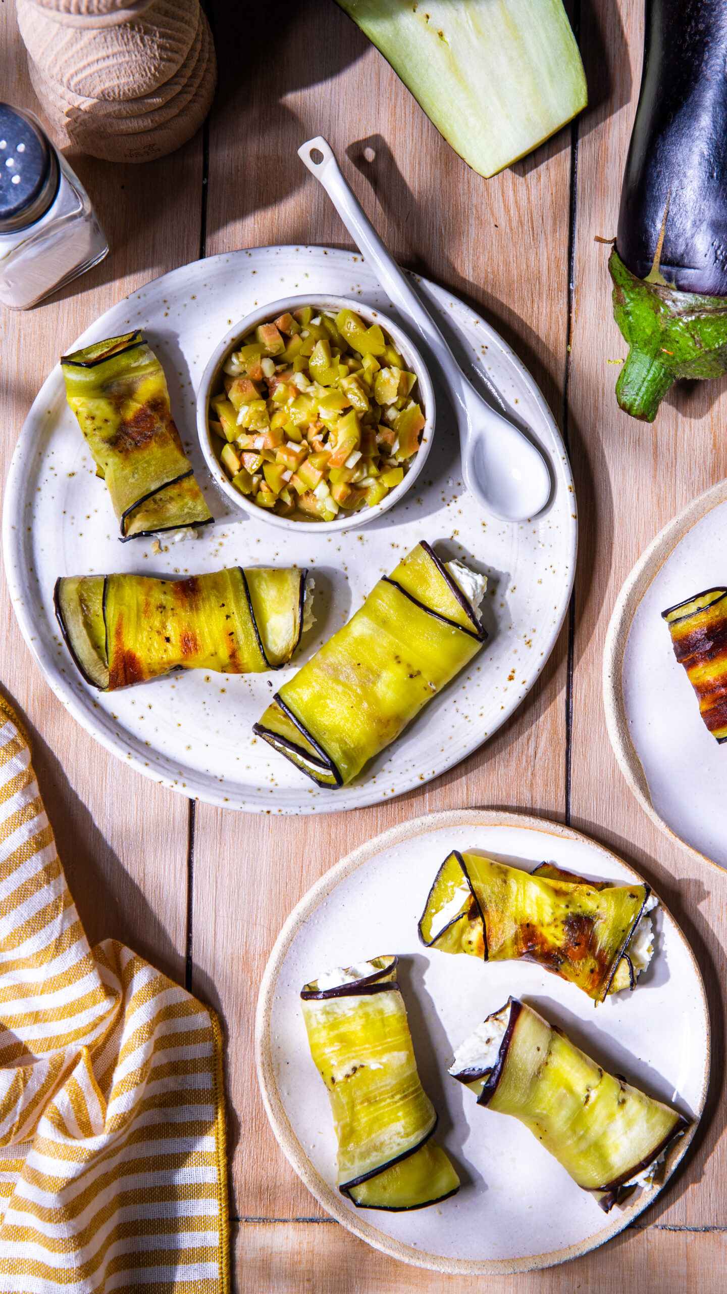 Roulés d'Aubergines, Chèvre Frais et nos Olives Vertes Bio Dénoyautées